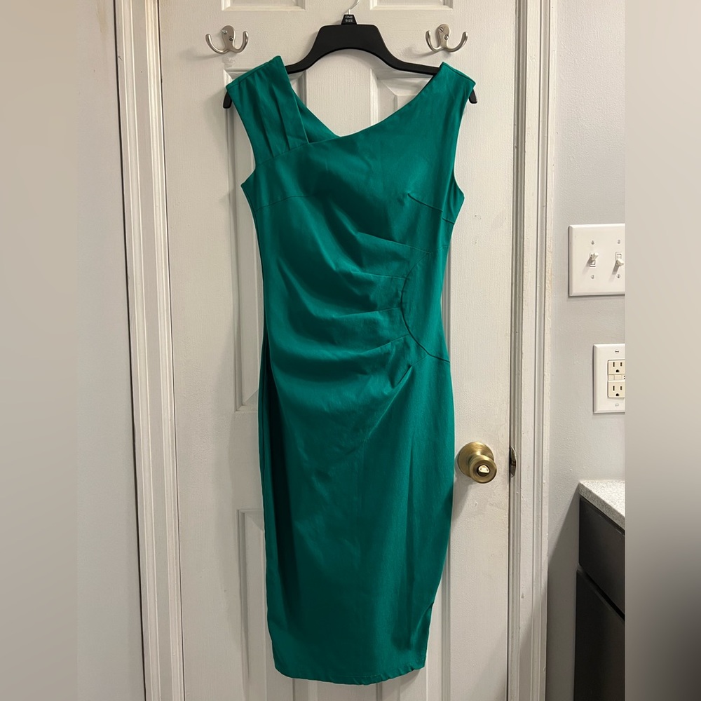 New MUXXN Boutique Women's Retro 50s Style Sleeveless Slim Dark Green Dress - Picture 5 of 12